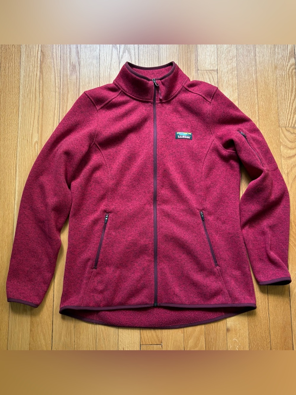 L.L Bean Women's Full-Zip Sweater Fleece Jacket Red Heather